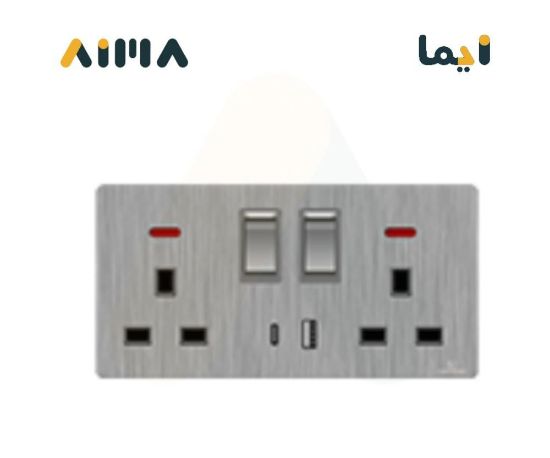 صورة فيكتوري فيش مزدوج مع مفتاح 13 امبير مع لمبة و مخرج USB و Type C